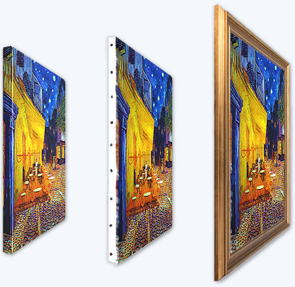 3 different ways of displaying an artist canvas.