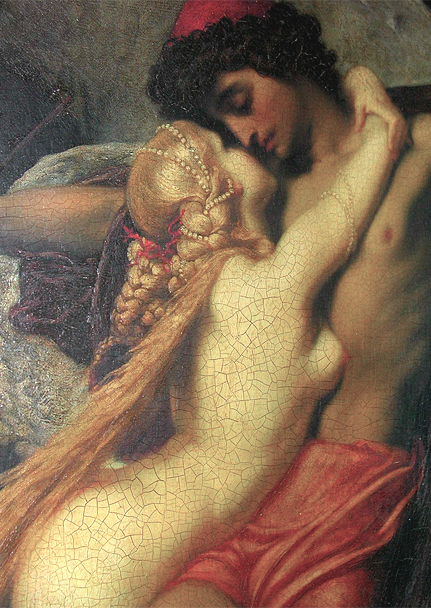 Section from The Fisherman and the Syren with artificial craquelure ageing added.